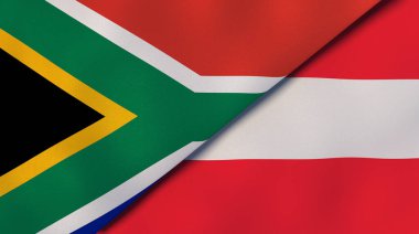 Güney Afrika ve Avusturya 'nın iki bayrağı. Kaliteli bir iş geçmişi. 3d illüstrasyon