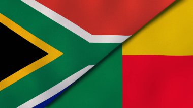 Güney Afrika ve Benin 'in iki bayrağı. Kaliteli bir iş geçmişi. 3d illüstrasyon