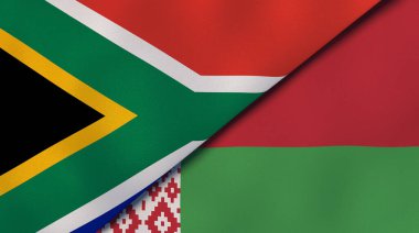 Güney Afrika ve Belarus 'un iki bayrağı. Kaliteli bir iş geçmişi. 3d illüstrasyon