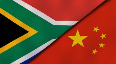 Güney Afrika ve Çin 'in iki bayrağı. Kaliteli bir iş geçmişi. 3d illüstrasyon