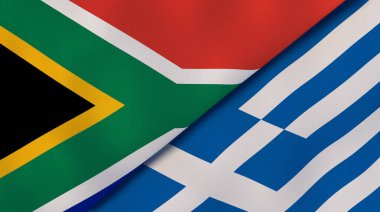 Güney Afrika ve Yunanistan 'ın iki bayrağı. Kaliteli bir iş geçmişi. 3d illüstrasyon