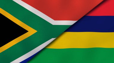 Güney Afrika ve Mauritius 'un iki bayrağı. Kaliteli bir iş geçmişi. 3d illüstrasyon