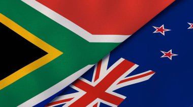 Güney Afrika ve Yeni Zelanda 'nın iki bayrağı. Kaliteli bir iş geçmişi. 3d illüstrasyon