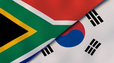 Güney Afrika ve Güney Kore 'nin iki bayrağı. Kaliteli bir iş geçmişi. 3d illüstrasyon
