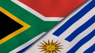 Güney Afrika ve Uruguay 'ın iki bayrağı. Kaliteli bir iş geçmişi. 3d illüstrasyon