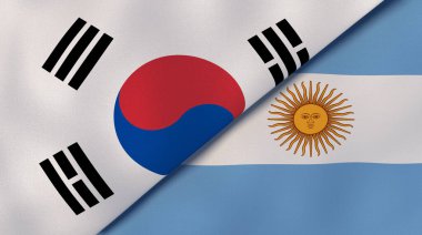 Güney Kore ve Arjantin 'in iki bayrağı. Kaliteli bir iş geçmişi. 3d illüstrasyon