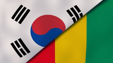 Güney Kore ve Gine 'nin iki bayrağı. Kaliteli bir iş geçmişi. 3d illüstrasyon