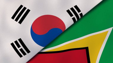 Güney Kore ve Guyana 'nın iki bayrağı. Kaliteli bir iş geçmişi. 3d illüstrasyon