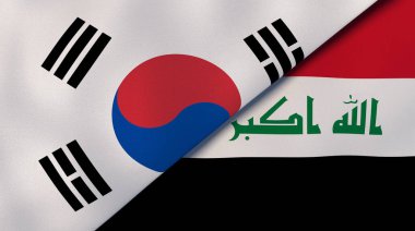 Güney Kore ve Irak 'ın iki bayrağı. Kaliteli bir iş geçmişi. 3d illüstrasyon