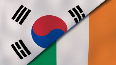 Güney Kore ve İrlanda 'nın iki bayrağı. Kaliteli bir iş geçmişi. 3d illüstrasyon