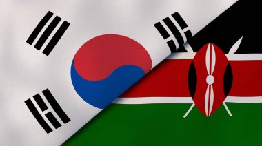 Güney Kore ve Kenya 'nın iki bayrağı. Kaliteli bir iş geçmişi. 3d illüstrasyon