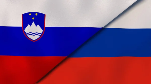 Två Stater Flaggar Slovenien Och Ryssland Hög Kvalitet Affärsbakgrund Illustration — Stockfoto