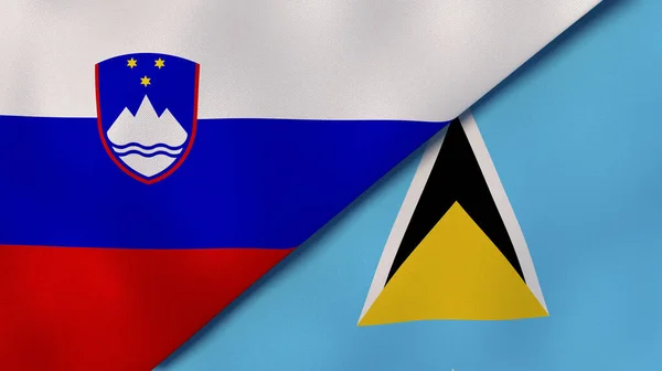 Флаги Двух Штатов Словении Сент Люсии Высококачественный Бизнес Фон Иллюстрация — стоковое фото
