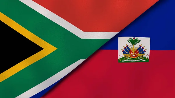 Dos Estados Banderas Sudáfrica Haití Fondo Negocio Alta Calidad Ilustración — Foto de Stock