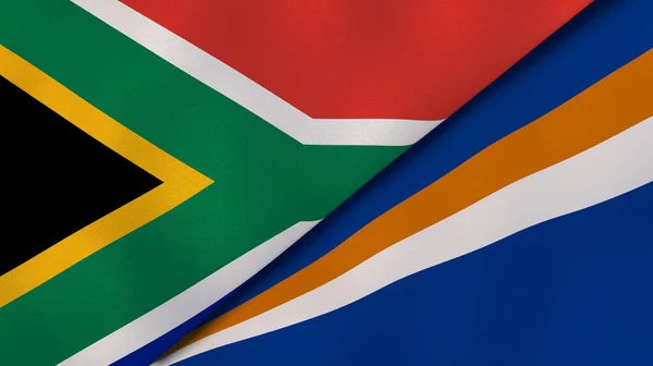 Två Flaggstater Från Sydafrika Och Marshallöarna Hög Kvalitet Affärsbakgrund Illustration — Stockfoto
