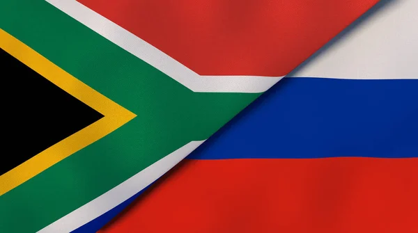 Två Stater Flaggar Sydafrika Och Ryssland Hög Kvalitet Affärsbakgrund Illustration — Stockfoto