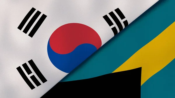Dois Estados Bandeiras Coreia Sul Bahamas Fundo Negócios Alta Qualidade — Fotografia de Stock
