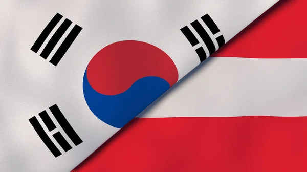 Δύο Κράτη Σημαίες Της Νότιας Κορέας Και Της Αυστρίας Επαγγελματικό — Φωτογραφία Αρχείου