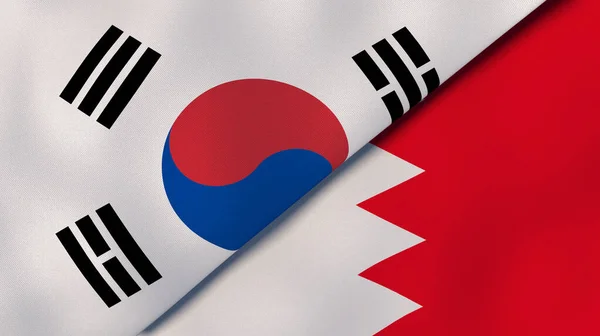 Dois Estados Bandeiras Coreia Sul Bahrein Fundo Negócios Alta Qualidade — Fotografia de Stock
