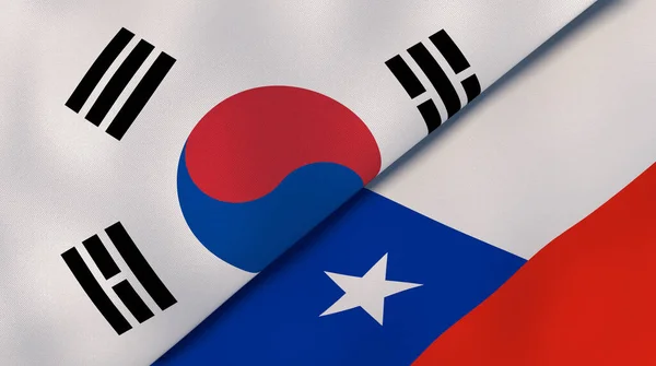 Dois Estados Bandeiras Coreia Sul Chile Fundo Negócios Alta Qualidade — Fotografia de Stock