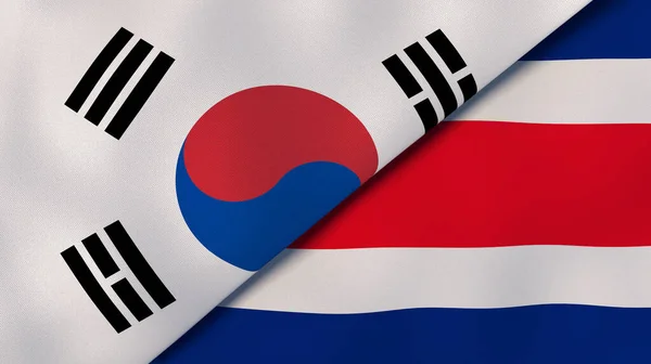 Due Stati Bandiere Della Corea Del Sud Costa Rica Contesto — Foto Stock