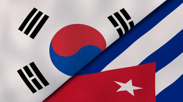 Dois Estados Bandeiras Coreia Sul Cuba Fundo Negócios Alta Qualidade — Fotografia de Stock
