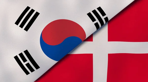Δύο Σημαίες Κρατών Της Νότιας Κορέας Και Της Δανίας Επαγγελματικό — Φωτογραφία Αρχείου