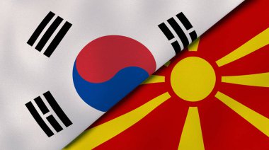 Güney Kore ve Makedonya 'nın iki bayrağı. Kaliteli bir iş geçmişi. 3d illüstrasyon