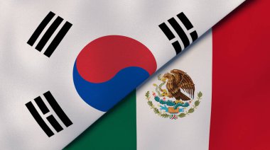 Güney Kore ve Meksika 'nın iki bayrağı. Kaliteli bir iş geçmişi. 3d illüstrasyon