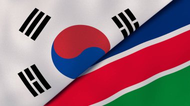 Güney Kore ve Namibya 'nın iki bayrağı. Kaliteli bir iş geçmişi. 3d illüstrasyon