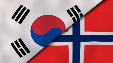 Güney Kore ve Norveç 'in iki bayrağı. Kaliteli bir iş geçmişi. 3d illüstrasyon