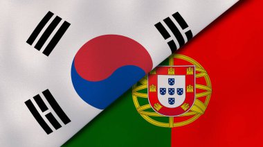 Güney Kore ve Portekiz 'in iki bayrağı. Kaliteli bir iş geçmişi. 3d illüstrasyon