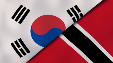 Güney Kore, Trinidad ve Tobago 'nun iki bayrağı. Kaliteli bir iş geçmişi. 3d illüstrasyon