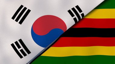Güney Kore ve Zimbabwe 'nin iki bayrağı. Kaliteli bir iş geçmişi. 3d illüstrasyon