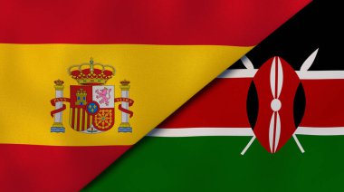 İspanya ve Kenya 'nın iki bayrağı. Kaliteli bir iş geçmişi. 3d illüstrasyon