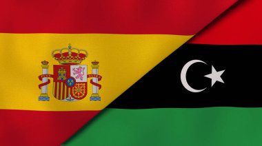 İspanya ve Libya 'nın iki bayrağı. Kaliteli bir iş geçmişi. 3d illüstrasyon