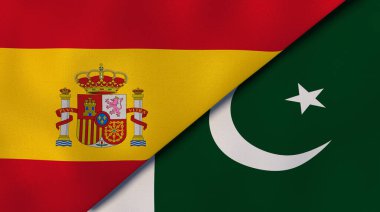 İspanya ve Pakistan 'ın iki bayrağı. Kaliteli bir iş geçmişi. 3d illüstrasyon