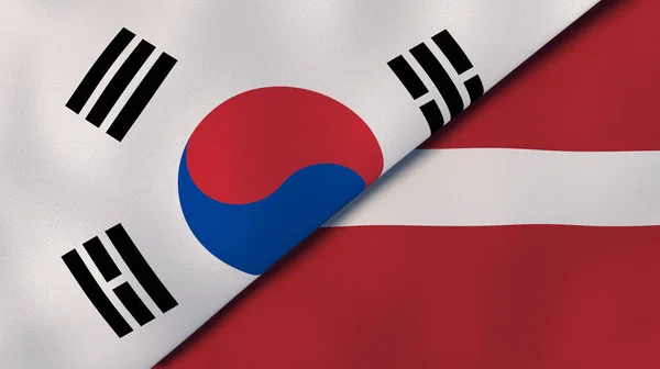 Twee Staten Vlaggen Van Zuid Korea Letland Hoge Kwaliteit Zakelijke — Stockfoto