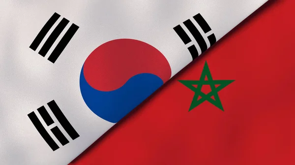 韓国とモロッコの2つの州旗 高品質のビジネス背景 3Dイラスト — ストック写真