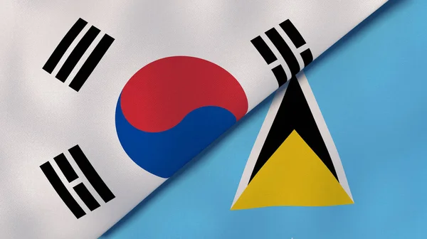 Dois Estados Bandeiras Coreia Sul Santa Lúcia Fundo Negócios Alta — Fotografia de Stock