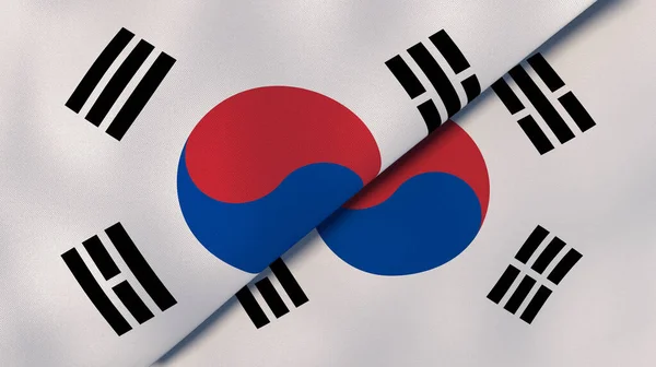 Δύο Πολιτείες Σημαίες Της Νότιας Κορέας Και Της Νότιας Κορέας — Φωτογραφία Αρχείου