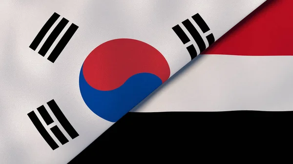 Twee Staten Vlaggen Van Zuid Korea Jemen Hoge Kwaliteit Zakelijke — Stockfoto