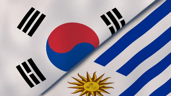 Dos Estados Banderas Corea Del Sur Uruguay Fondo Negocio Alta —  Fotos de Stock