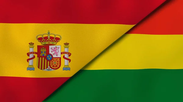 Δύο Σημαίες Της Ισπανίας Και Της Βολιβίας Επαγγελματικό Υπόβαθρο Υψηλής — Φωτογραφία Αρχείου