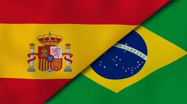 Two States Flags Spain Brazil High Quality Business Background Illustration — Stock Photo, Image