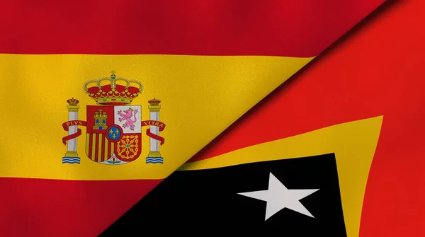 Spanyolország Kelet Timor Két Állami Zászlaja Kiváló Minőségű Üzleti Háttér — Stock Fotó