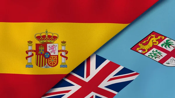 Two states flags of Spain and Fiji. High quality business background. 3d illustration