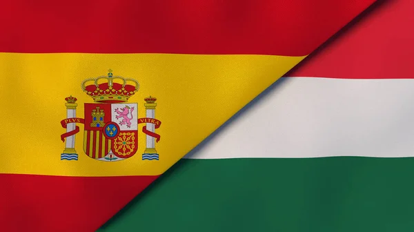 Δύο Κράτη Σημαίες Της Ισπανίας Και Της Ουγγαρίας Επαγγελματικό Υπόβαθρο — Φωτογραφία Αρχείου