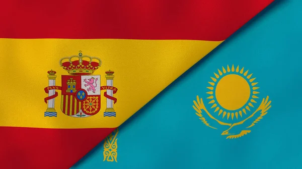 Dos Estados Banderas España Kazajstán Fondo Negocio Alta Calidad Ilustración — Foto de Stock