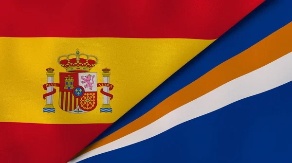 Dos Estados Banderas España Las Islas Marshall Fondo Negocio Alta — Foto de Stock